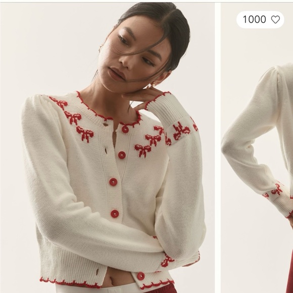 Maeve Embroidered Bow Cardigan Sweater - Anthropologie . size large . - Picture 1 of 1
